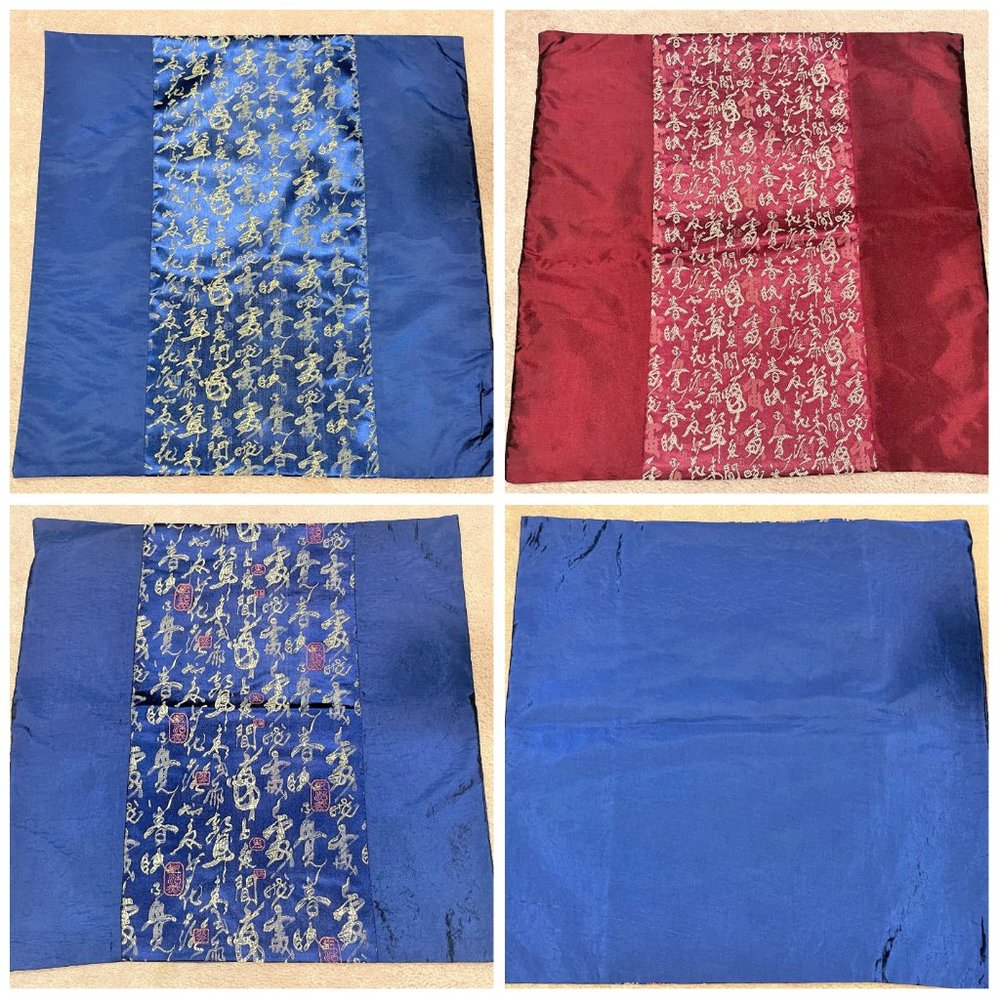 Brand New Lot 4pc Chinese Oriental Cushion Cover Blue Red Satin Calligraphy